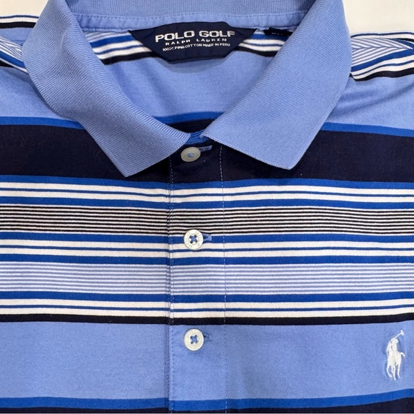 RALPH LAUREN POLO GOLF Mens Polo Shirt Blue, White, gray Stripe Sz L - Picture 10 of 10